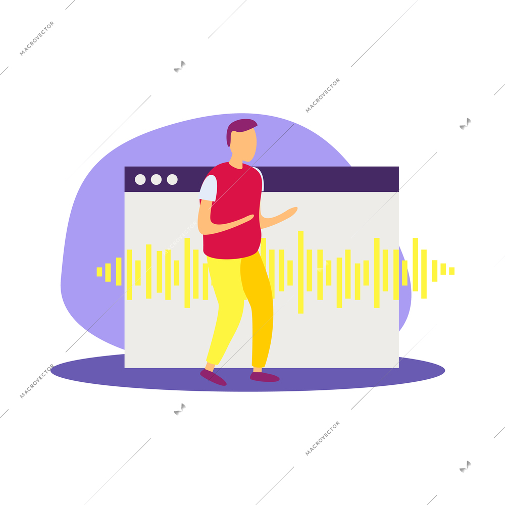 Voice control functions flat composition with human character using devices for web communication smart home management vector illustration