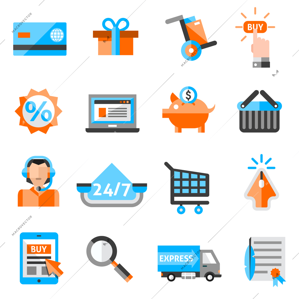 E-commerce online store retail and delivery service icons set isolated vector illustration