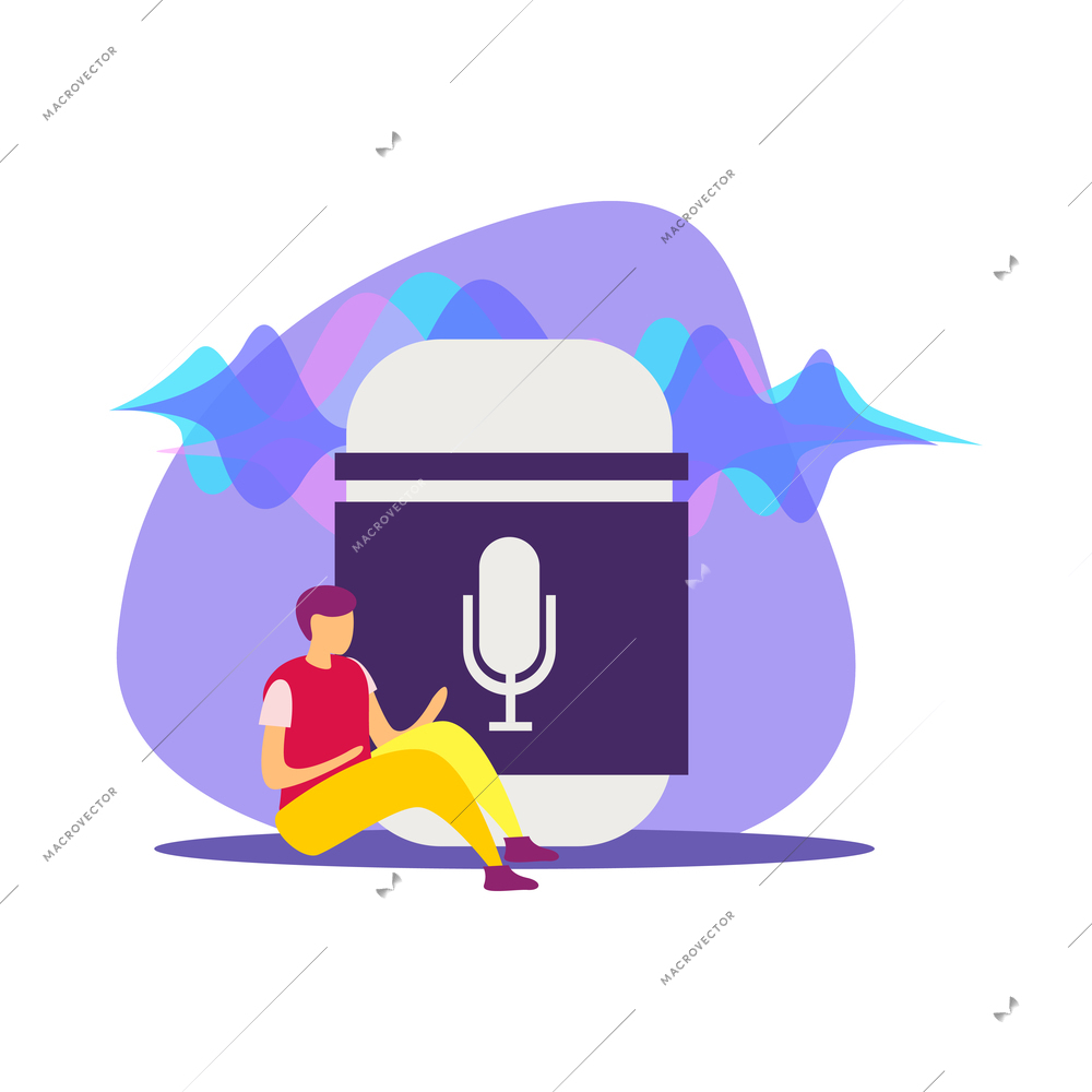 Voice control functions flat composition with human character using devices for web communication smart home management vector illustration