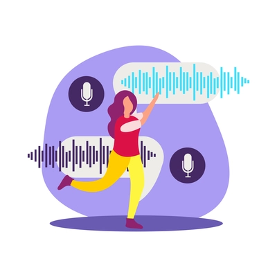 Voice control functions flat composition with human character using devices for web communication smart home management vector illustration