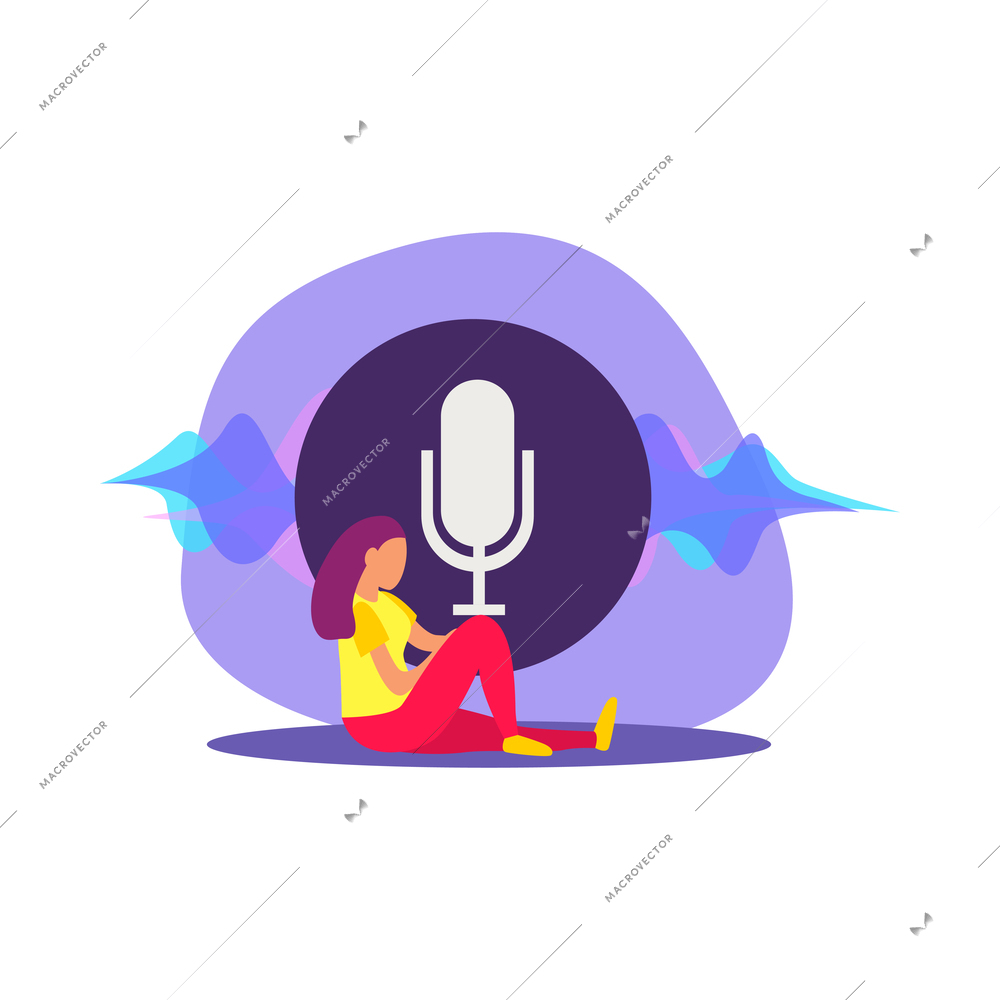 Voice control functions flat composition with human character using devices for web communication smart home management vector illustration