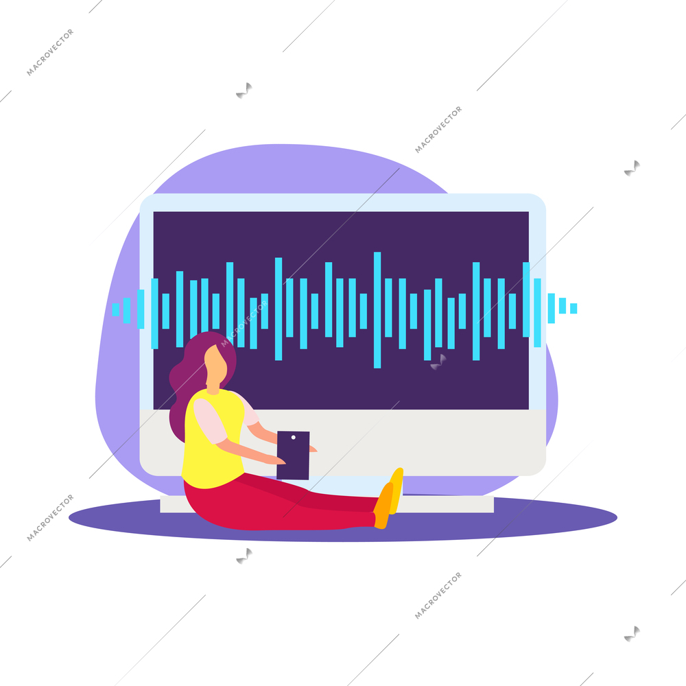 Voice control functions flat composition with human character using devices for web communication smart home management vector illustration