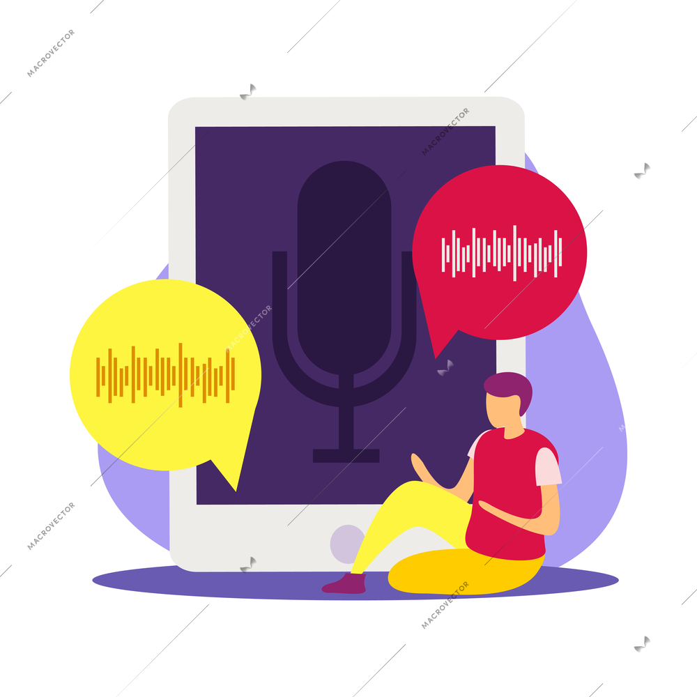 Voice control functions flat composition with human character using devices for web communication smart home management vector illustration