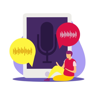 Voice control functions flat composition with human character using devices for web communication smart home management vector illustration