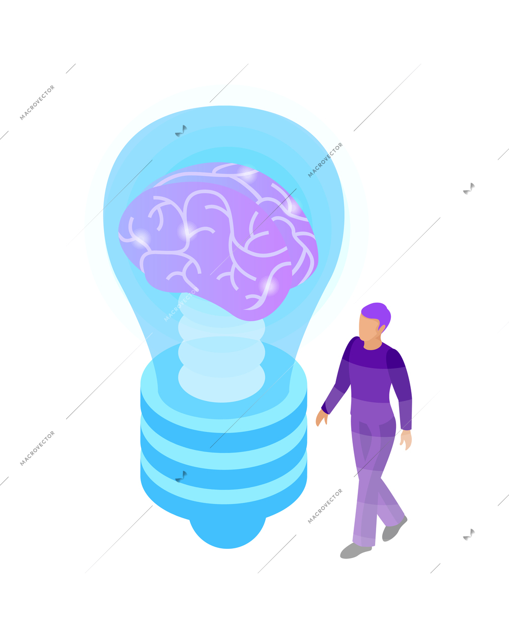 Artificial intelligence isometric composition with isolated ai glow image of brain with electronic gadgets and business people vector illustration