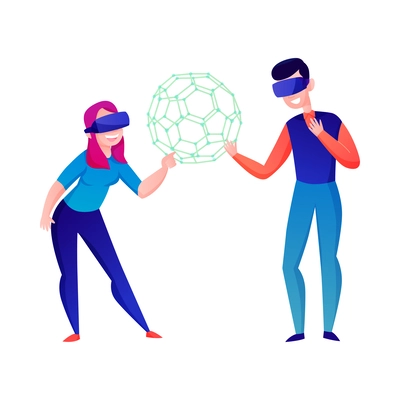 Virtual reality composition with cartoon style people using modern amusement devices isolated on blank background vector illustration