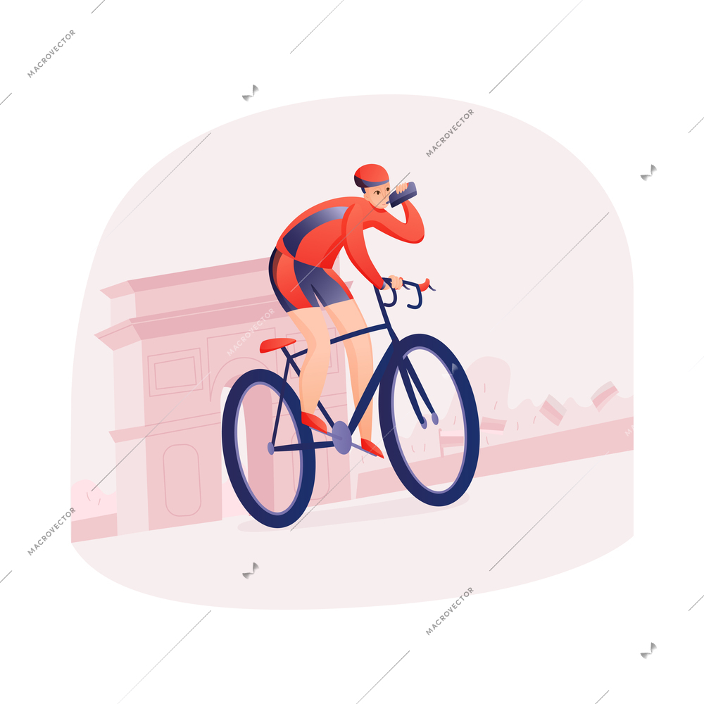 Cycling tour round composition with view of athlete riding bike on outdoor scenery background vector illustration