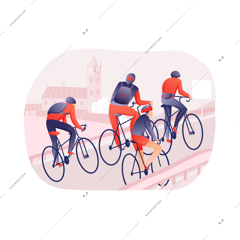 Cycling tour round composition with view of athlete riding bike on outdoor scenery background vector illustration