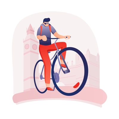 Cycling tour round composition with view of athlete riding bike on outdoor scenery background vector illustration