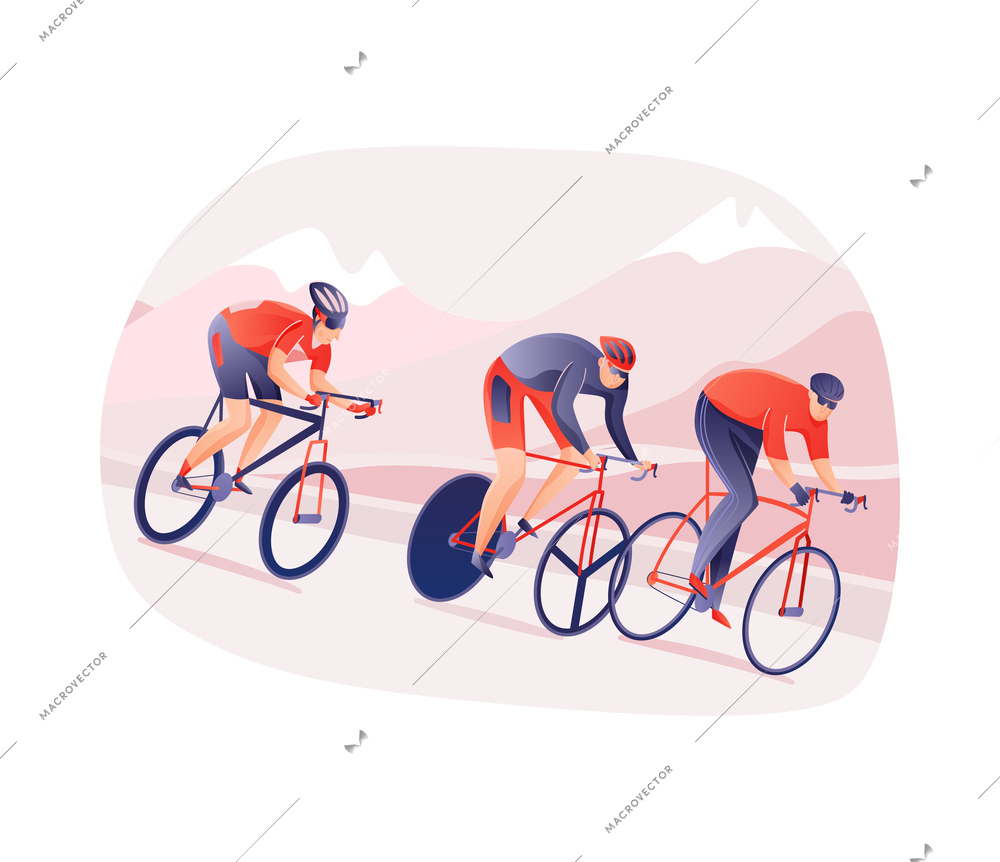 Cycling tour round composition with view of athlete riding bike on outdoor scenery background vector illustration