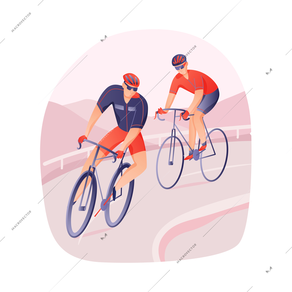 Cycling tour round composition with view of athlete riding bike on outdoor scenery background vector illustration