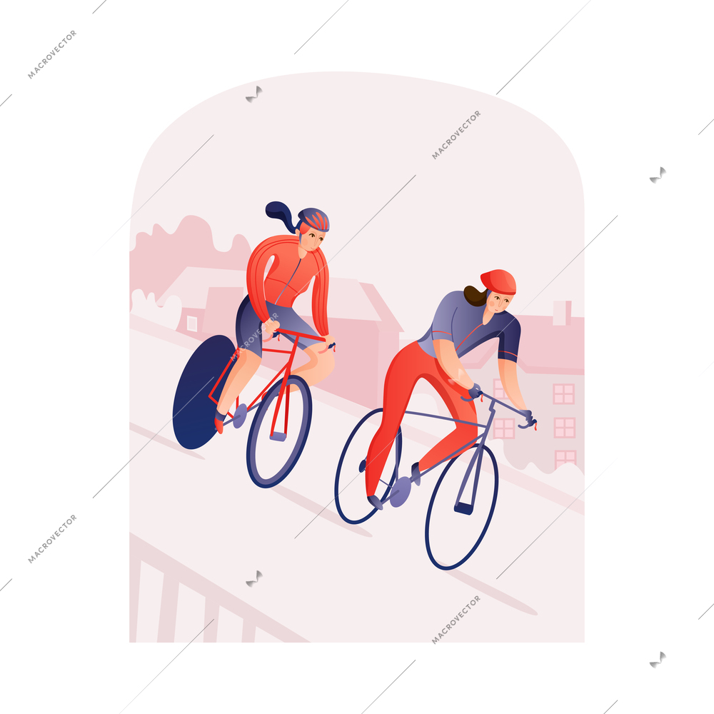 Cycling tour round composition with view of athlete riding bike on outdoor scenery background vector illustration