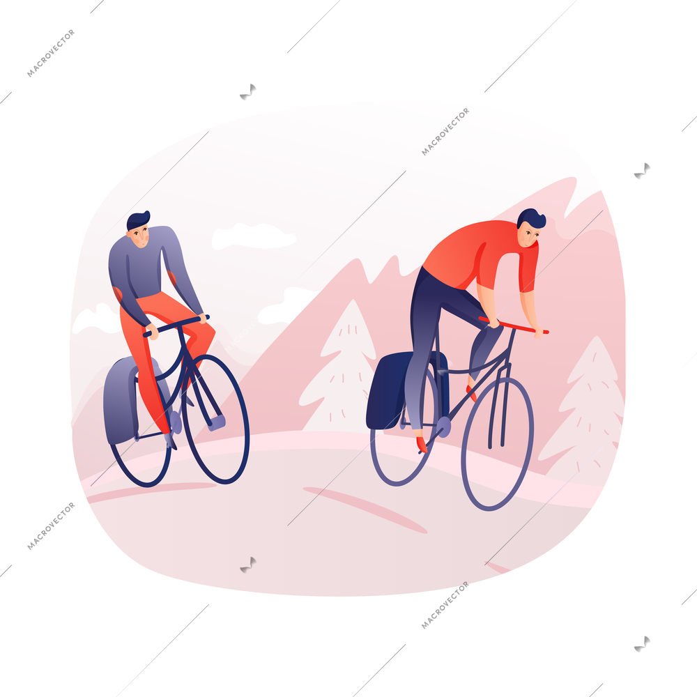 Cycling tour round composition with view of athlete riding bike on outdoor scenery background vector illustration