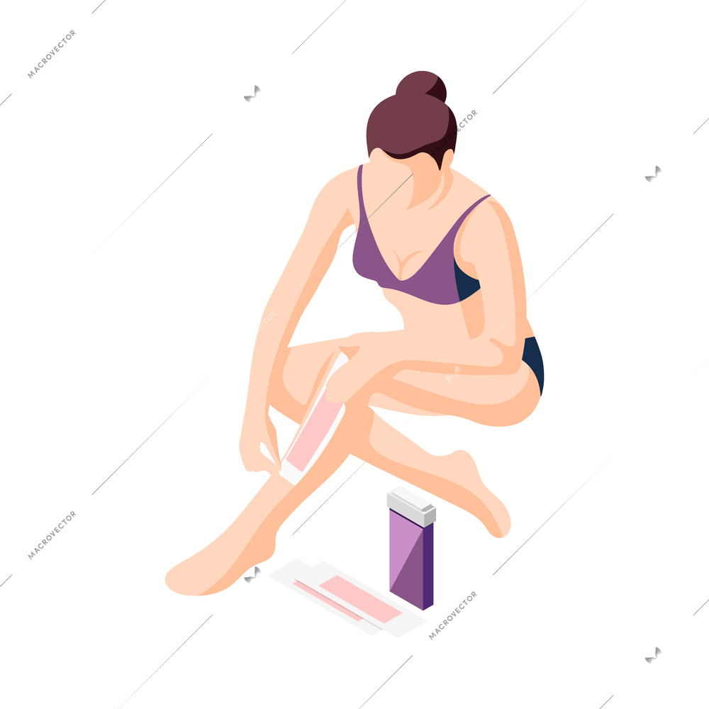 Hair removal isometric composition with human characters performing epilation procedures vector illustration