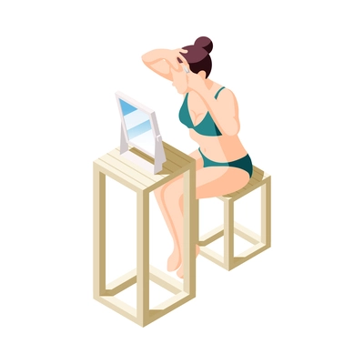 Hair removal isometric composition with human characters performing epilation procedures vector illustration