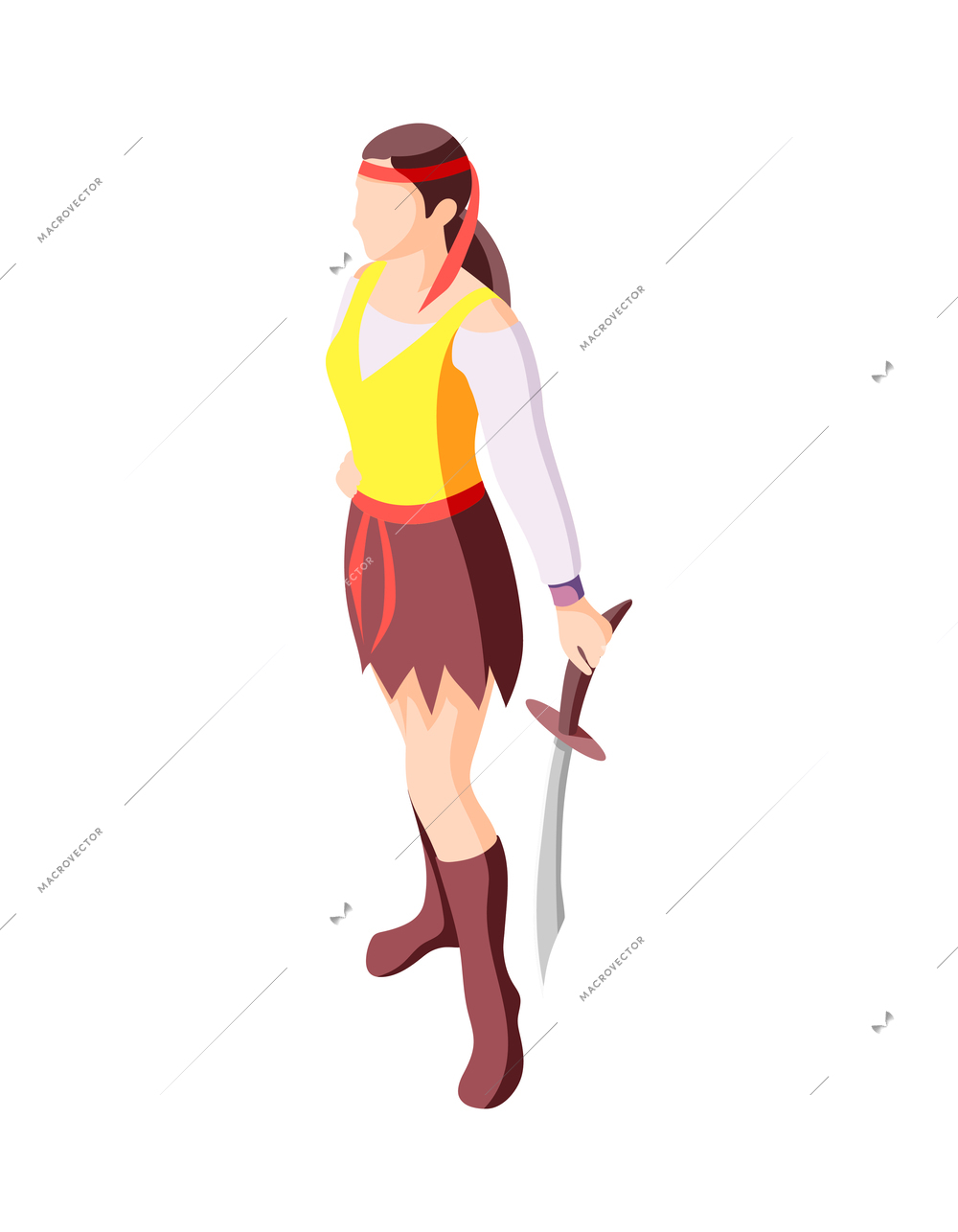 Masquerade cosplay isometric composition with isolated human character wearing festive costume vector illustration