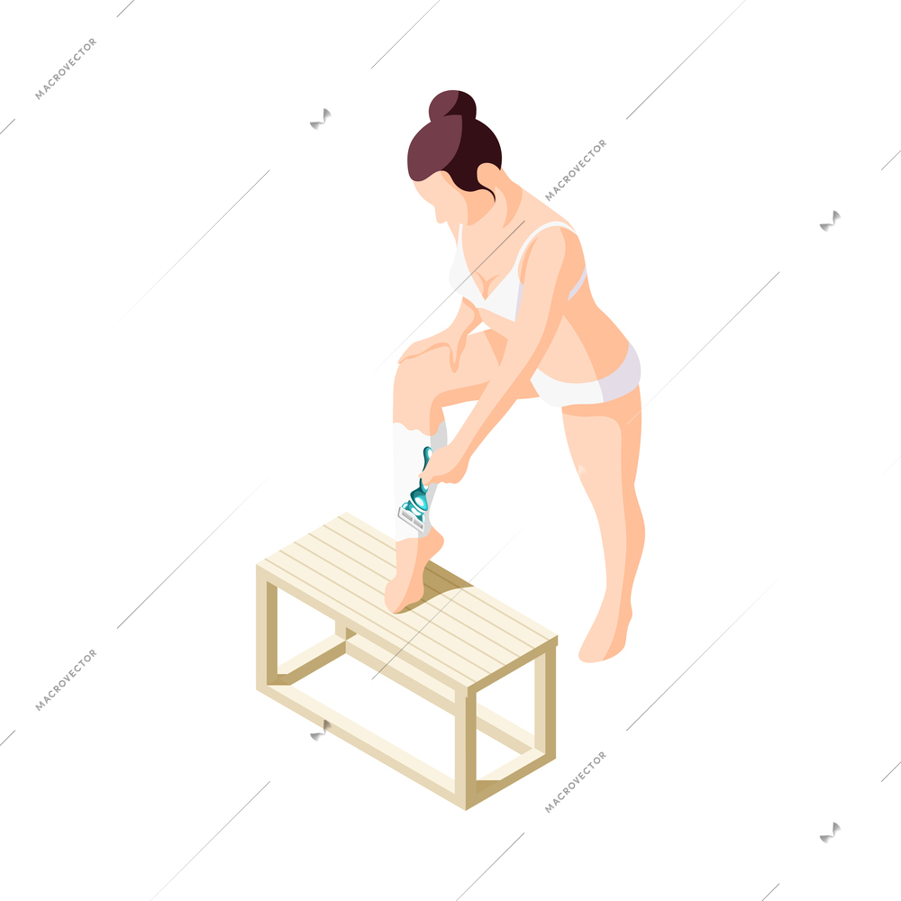 Hair removal isometric composition with human characters performing epilation procedures vector illustration