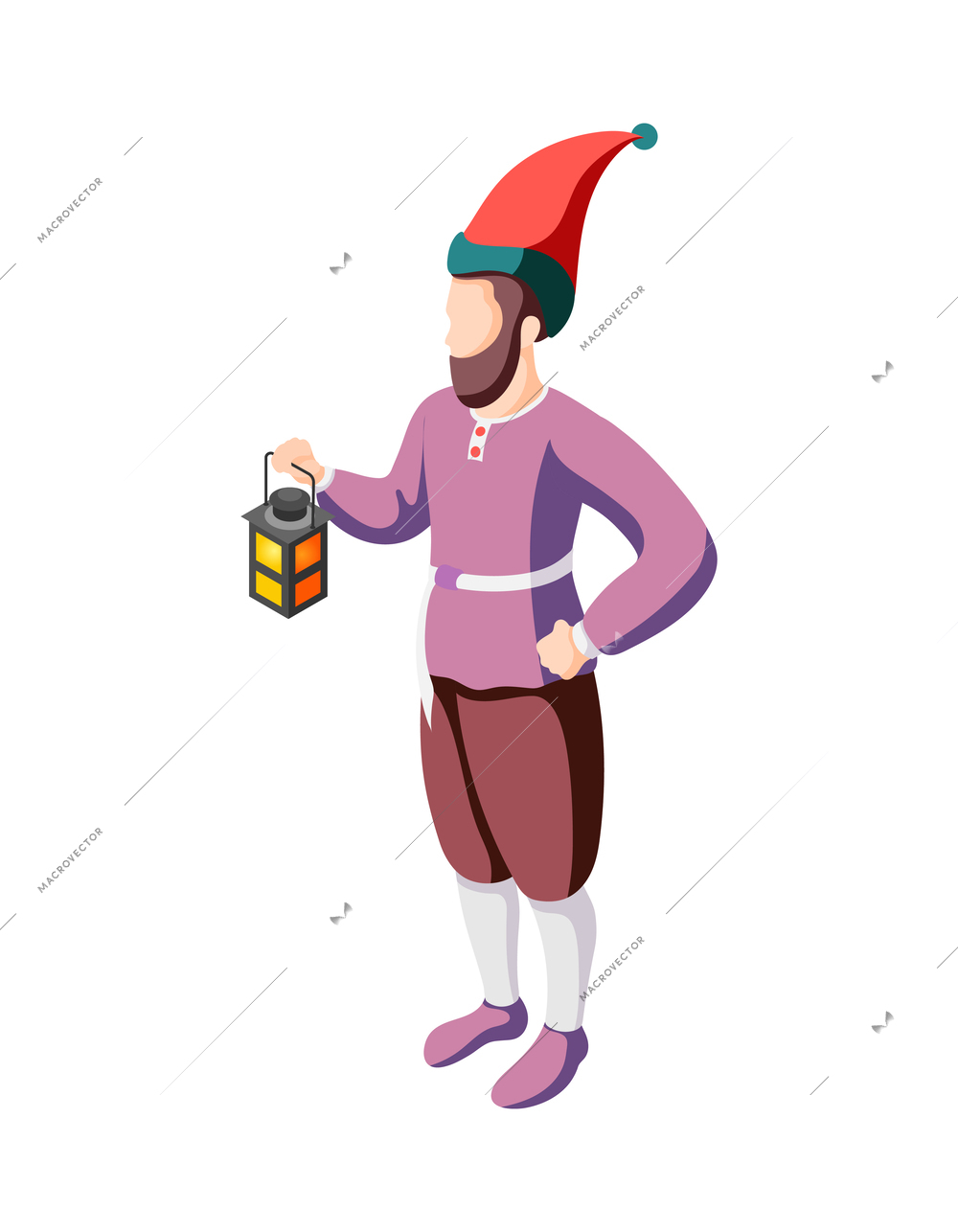 Masquerade cosplay isometric composition with isolated human character wearing festive costume vector illustration