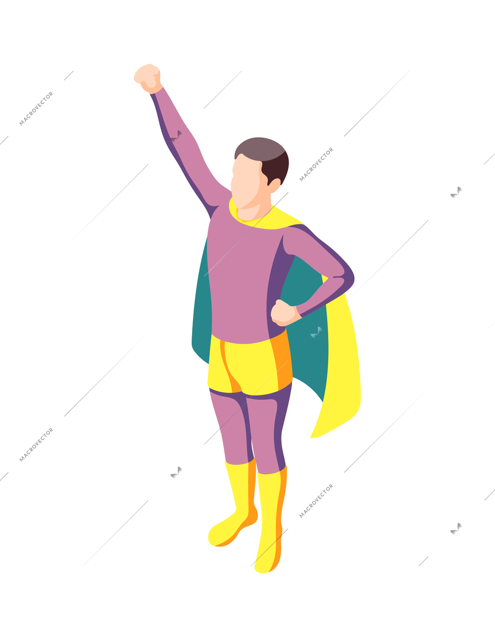 Masquerade cosplay isometric composition with isolated human character wearing festive costume vector illustration