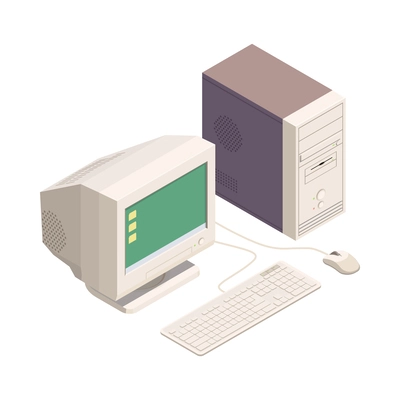 Retro gadgets isometric composition with isolated icon of gadget from 90s on blank background vector illustration