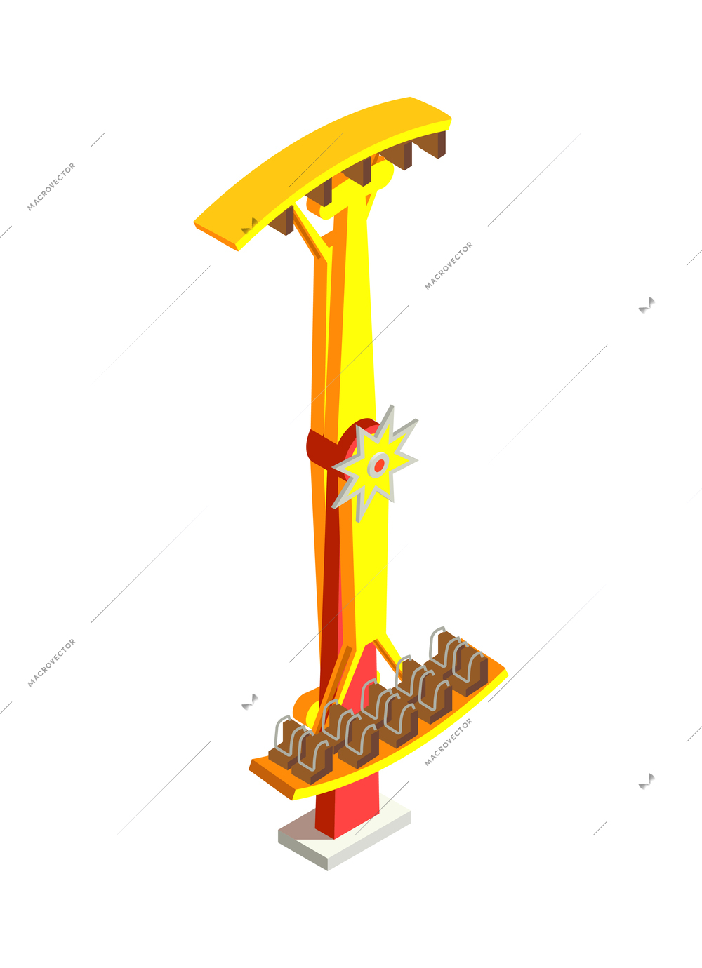 Amusement park attractions and visitors isometric composition with isolated image on blank background vector illustration
