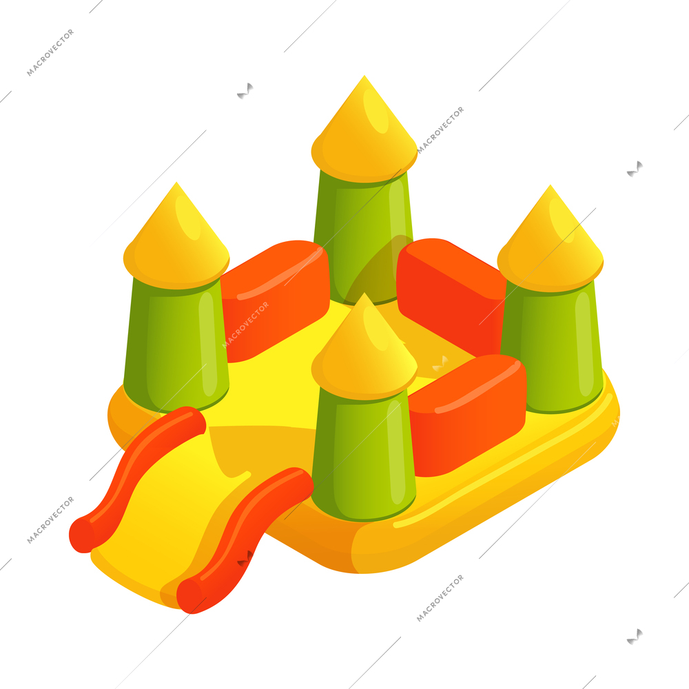 Amusement park attractions and visitors isometric composition with isolated image on blank background vector illustration