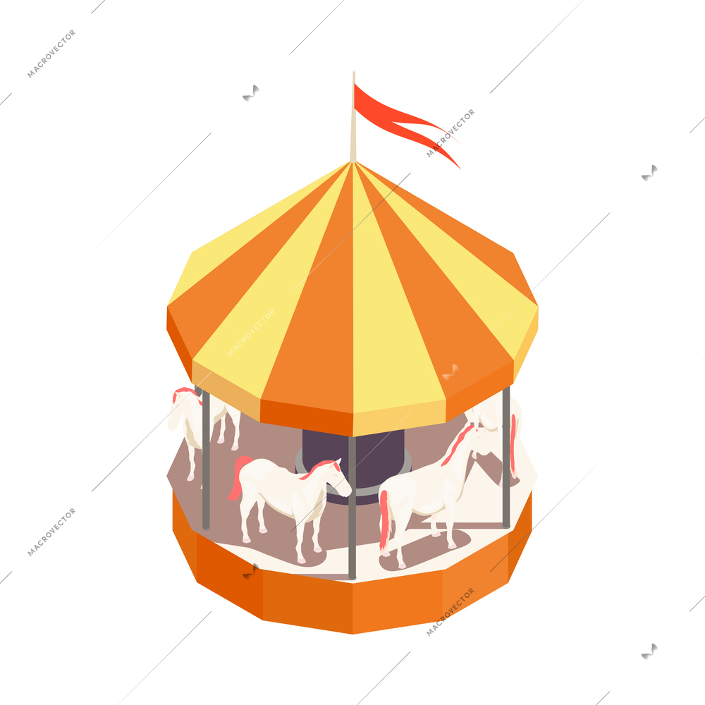 Amusement park attractions and visitors isometric composition with isolated image on blank background vector illustration