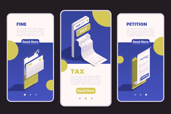 Digital government concept set with mobile phones and tax payment symbols isolated vector illustration