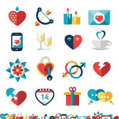 Dating decorative icons set with heart champagne love gift isolated vector illustration