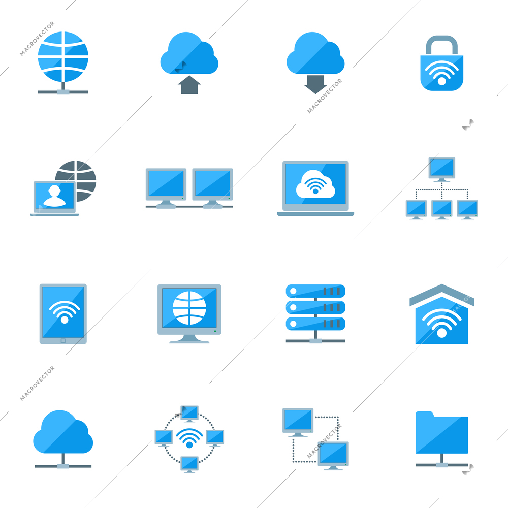 Network database configuration cloud server security icons set isolated vector illustration