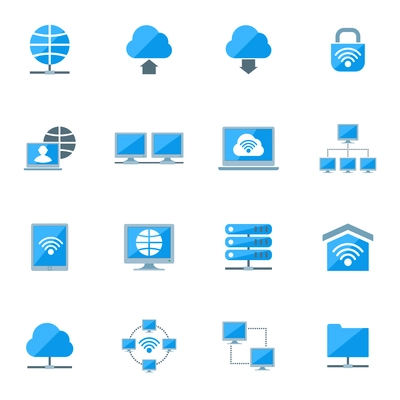 Network database configuration cloud server security icons set isolated vector illustration