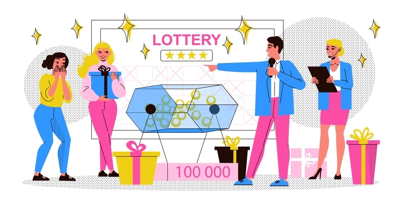 Fortune games flat image with people winning bingo lottery prizes vector illustration