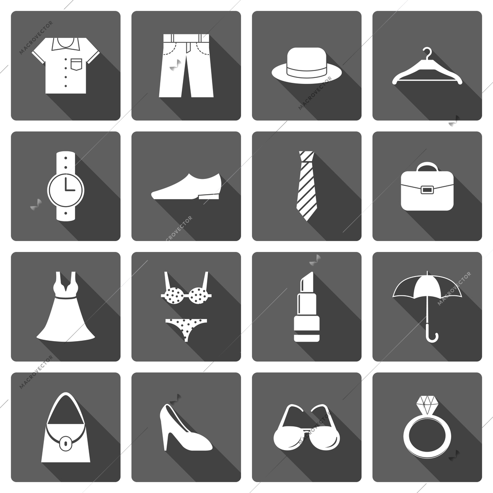 Clothes accessories shoes icons set of lipstick umbrella hanger and brassiere isolated vector illustration