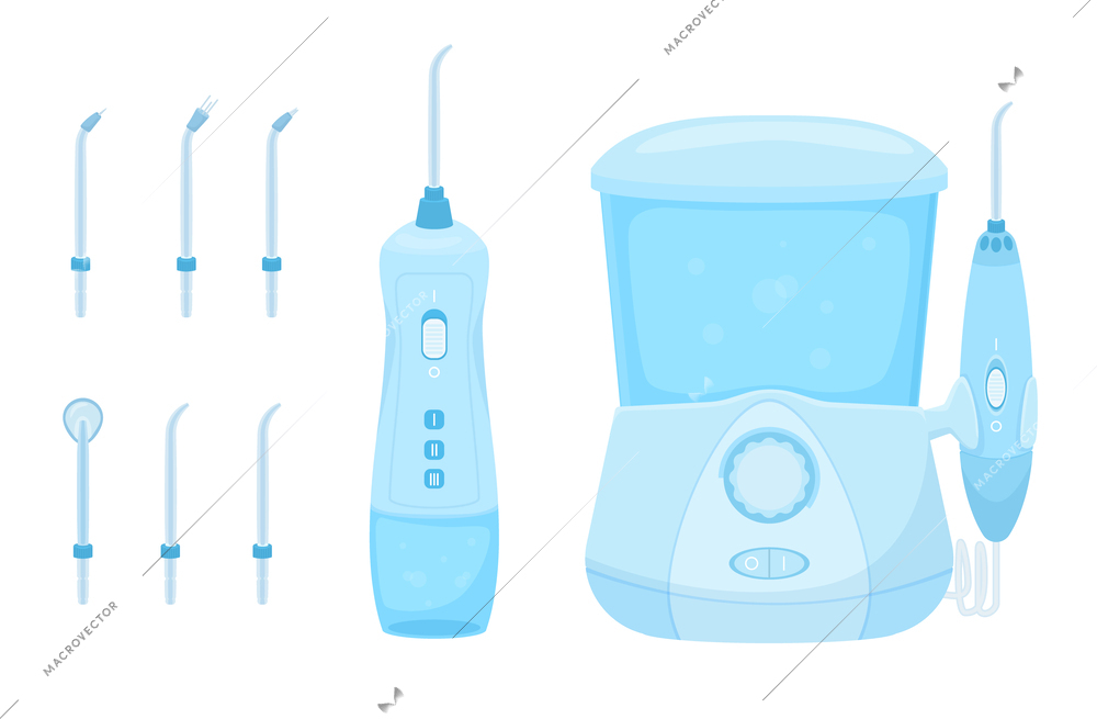 Dental hygiene flat set with isolated icons images of manual tools for dentistry in blank background vector illustration