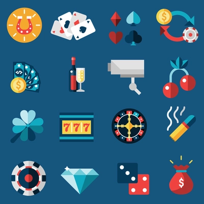 Casino game of fortune gambling and roulette icons set isolated vector illustration