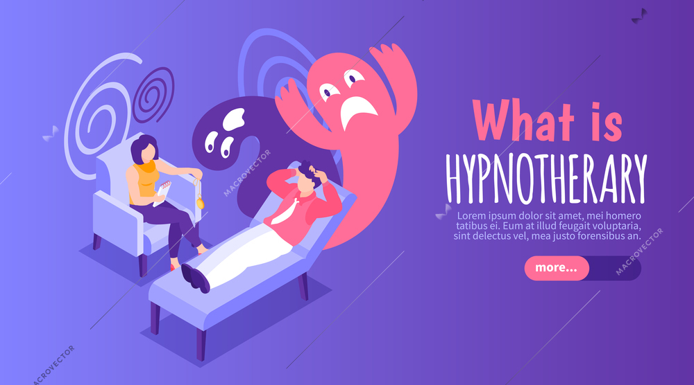 Isometric hypnosis therapy horizontal banner with patient telling his dreams to phychoanalyst vector illustration