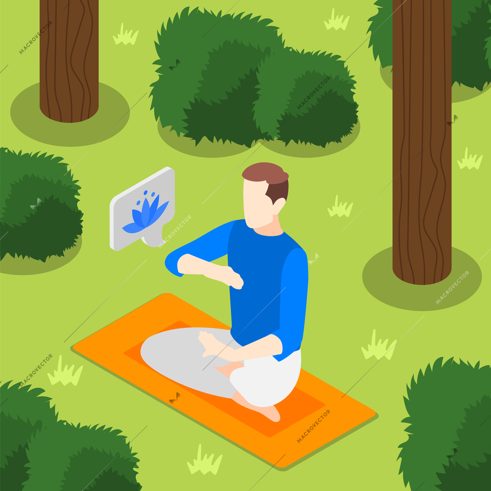 World tai chi and qigong day isometric background with man in lotus pose vector illustration
