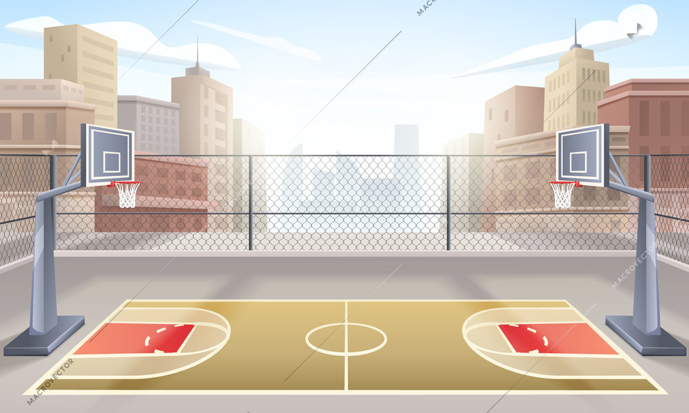 Cartoon Outdoor Basketball Court Background City Vector Illustration 104576  | Macrovector