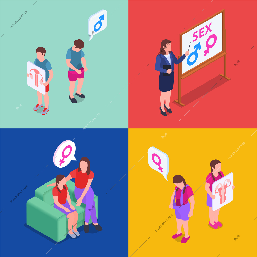 Sex education isometric 2x2 concept set isolated vector illustration