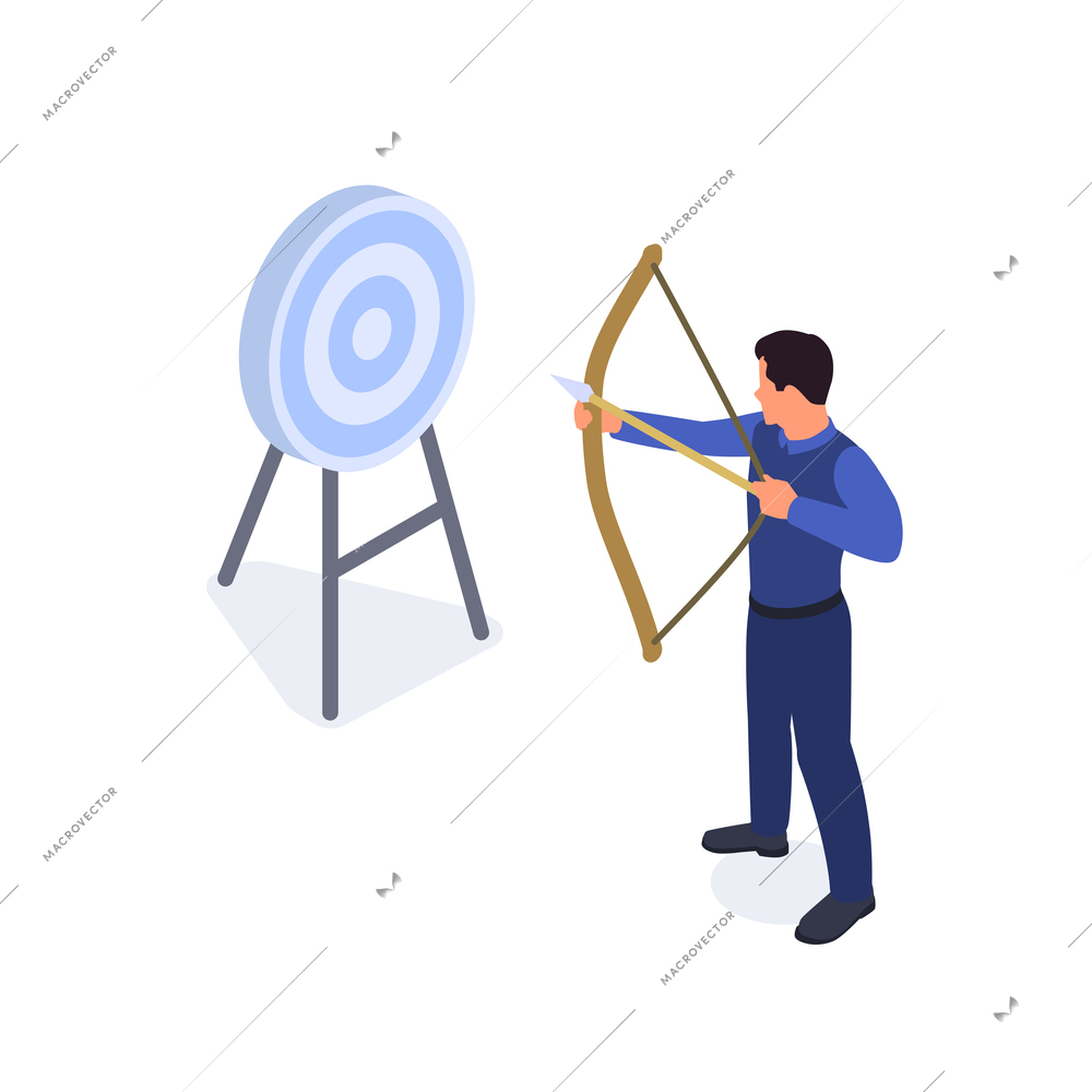 Corporate culture isometric concept with business person shooting bow vector illustration