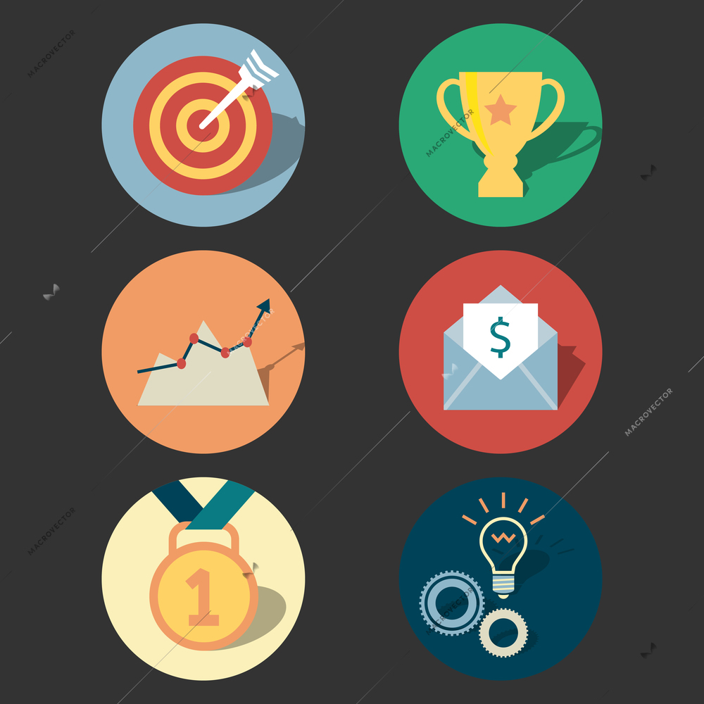 Success concept icons set of target prize medal and achievement isolated vector illustration