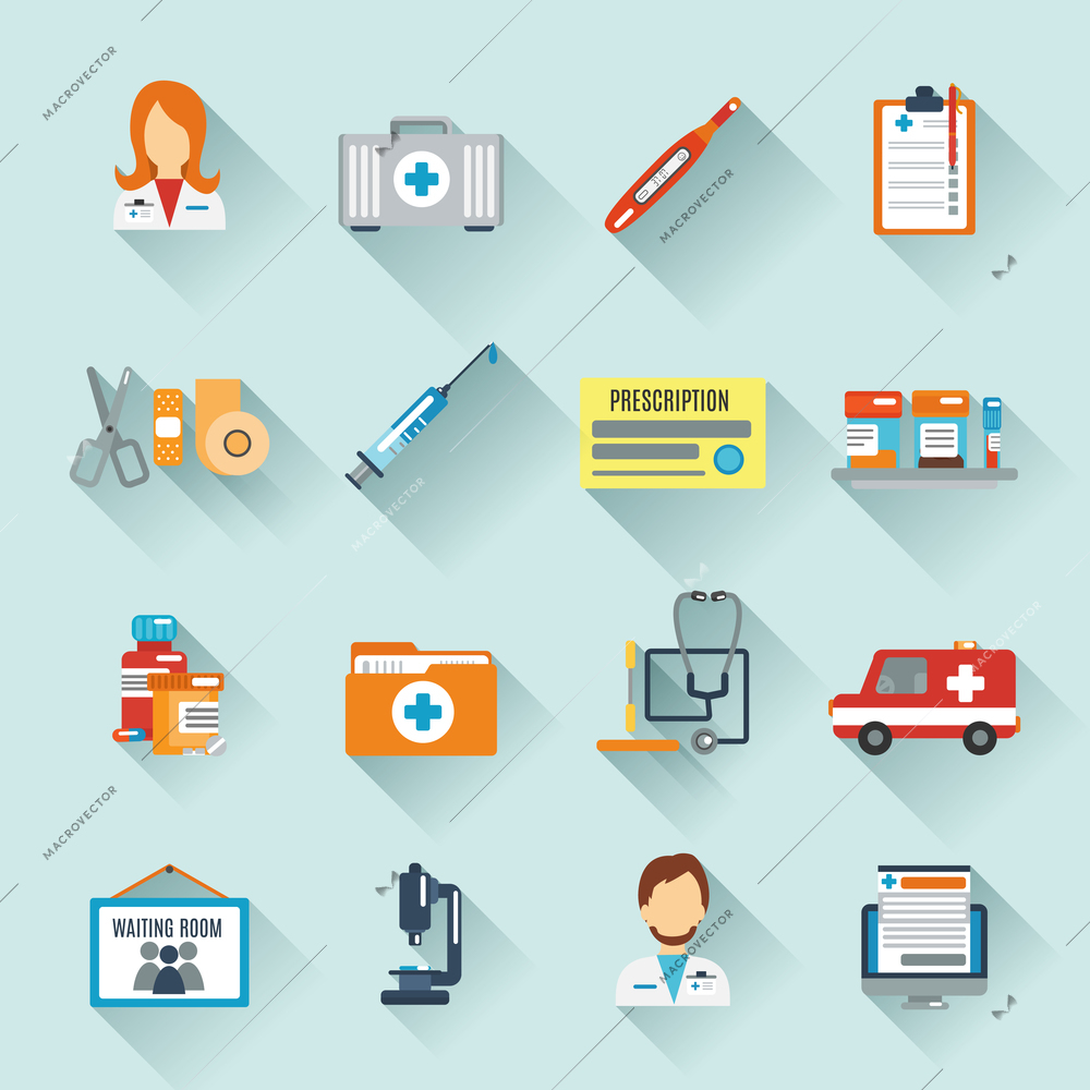 Doctor icon set with medical specialists first aid instruments isolated vector illustration