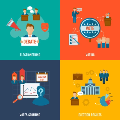 Election design concept set with votes counting flat icons isolated vector illustration