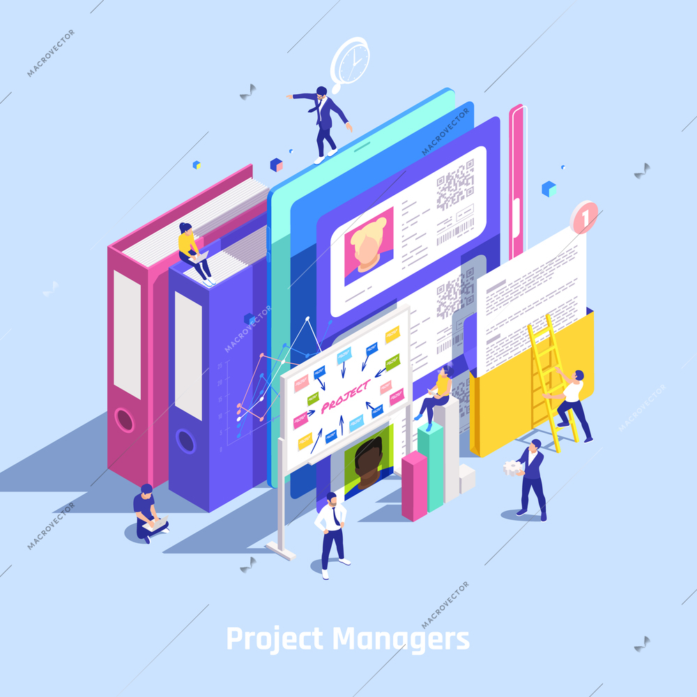 IT professions isometric composition with project manager symbols vector illustration