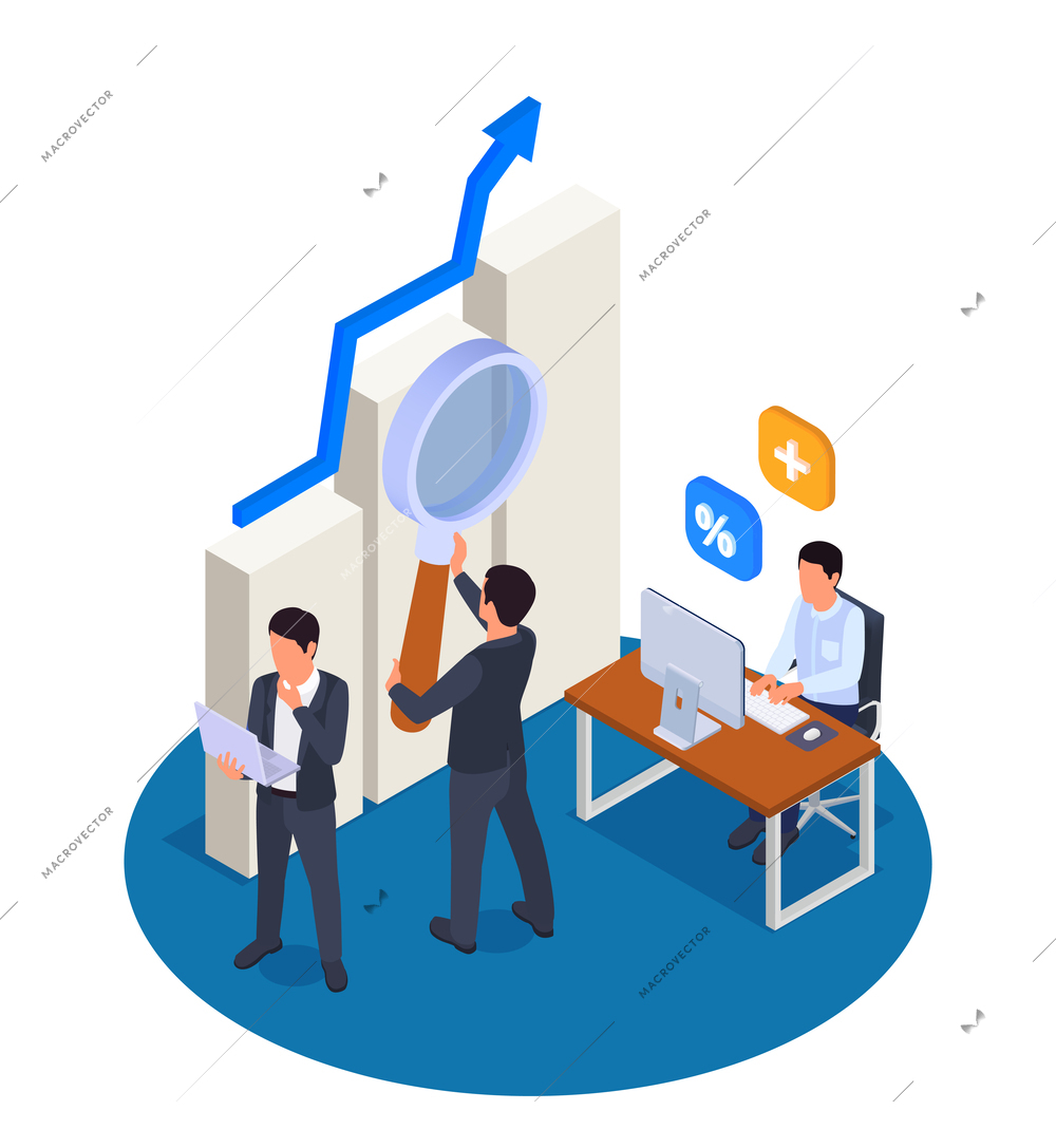 Modern future professions isometric concept with software developers and data analysts vector illustration