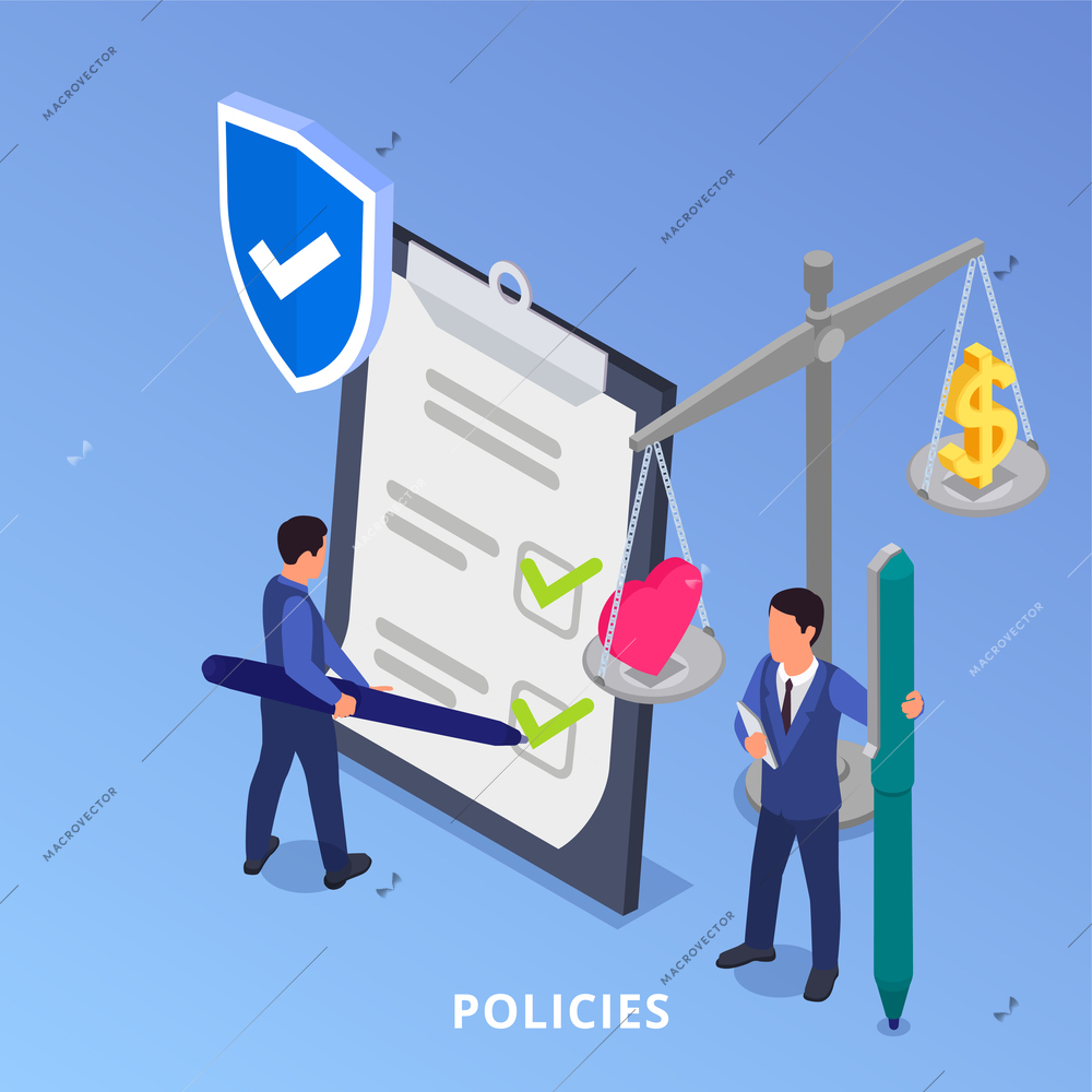 Corporate culture isometric concept with business policies symbols vector illustration