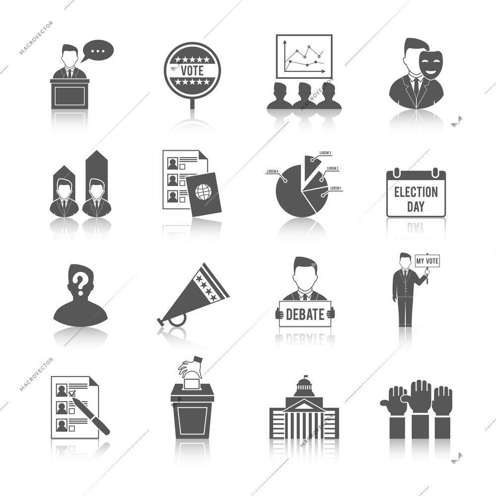 Election government politics democratic voting process icon set isolated vector illustration