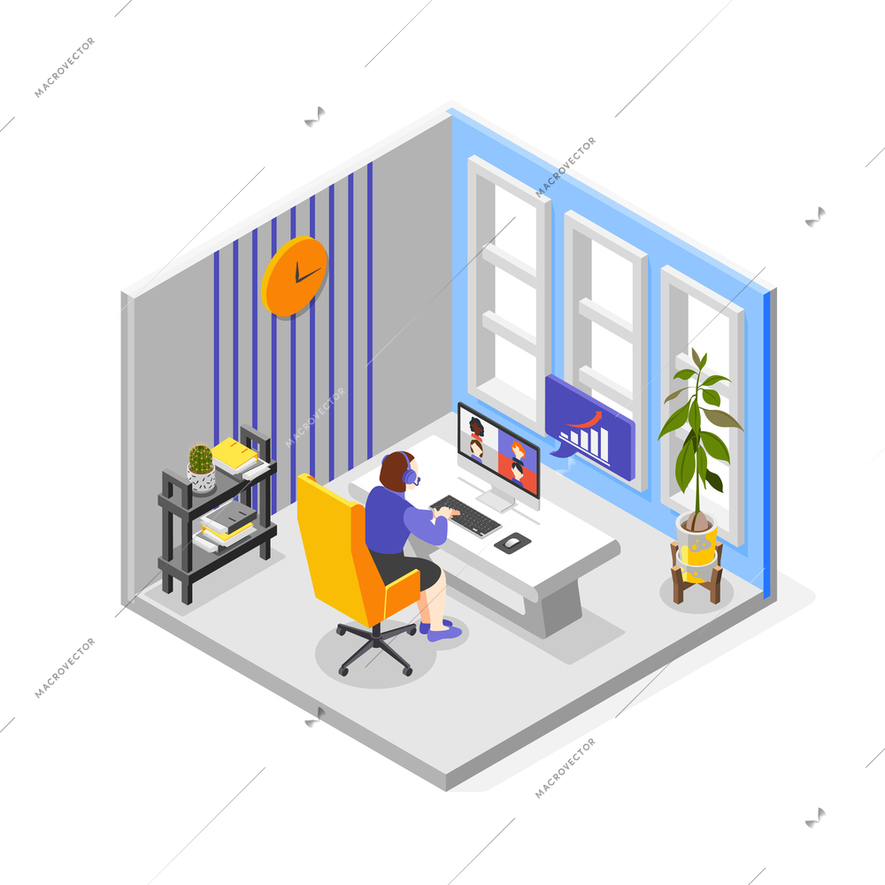 Business training isometric composition with online master class vector illustration