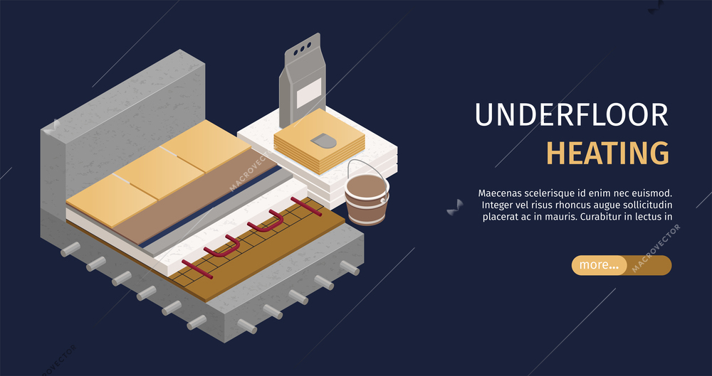 Underfloor heating system composition with flooring layers cut vector illustration