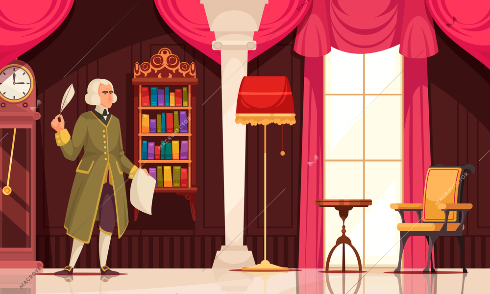 German philosopher Immanuel Kant  one of central thinkers of enlightenment flat background vector illustration